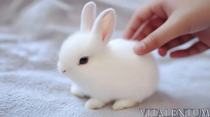 Fluffy White Rabbit with Caring Hand AI Image