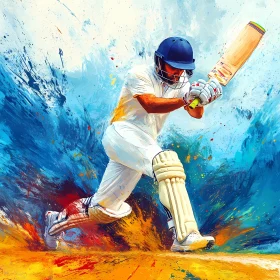 Dynamic Cricket Player in Energetic Art Style AI Generated Picture