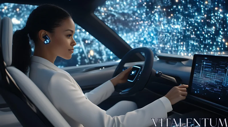 Woman Navigating Futuristic Car Interface AI Image