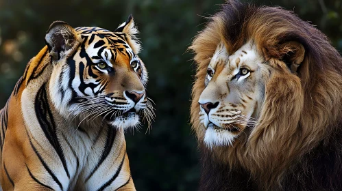 Tiger and Lion face to face portrait