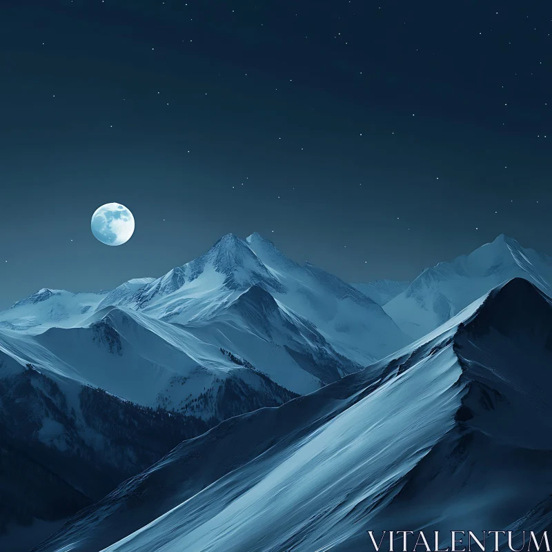 AI ART Snowy Mountains Under Moonlight