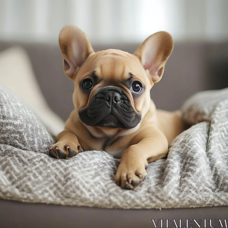 Cute French Bulldog Puppy Relaxing Indoors AI Image