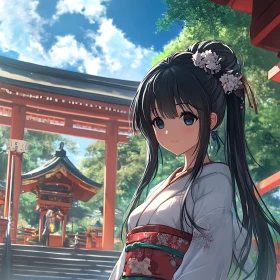 Traditional Anime Girl at Shrine