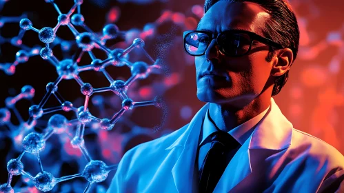 Scientist with Molecular Structure