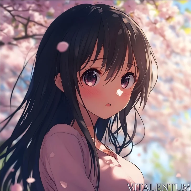 Serene Anime Girl in Spring AI Image