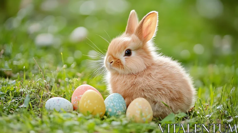 AI ART Spring Bunny with Painted Eggs