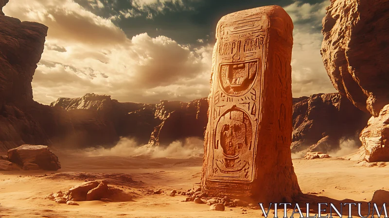 AI ART Desert Monolith with Hieroglyphs