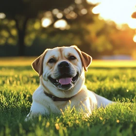 Cheerful Dog in Lush Green Grass