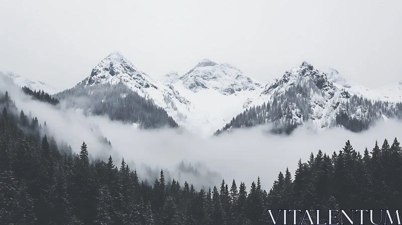 Snowy Mountains in Fog AI Image