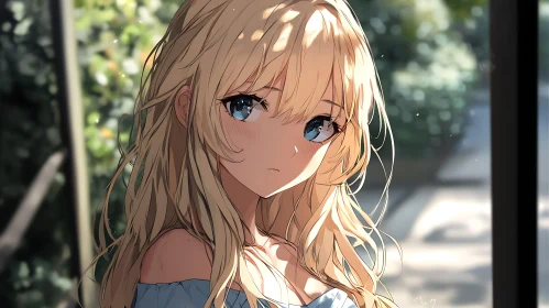 Blonde Anime Girl in Sunlit Outdoor Setting