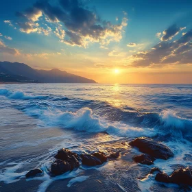 Tranquil Ocean Sunset Waves