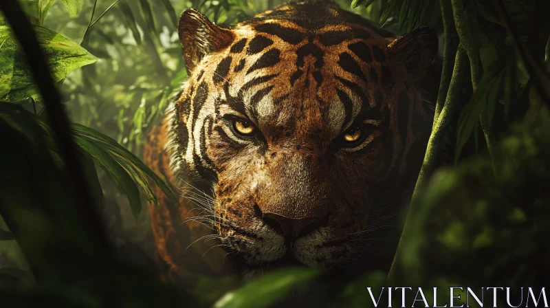 Tiger Hidden in Greenery AI Image