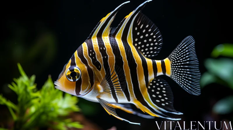 Black and Yellow Striped Fish in Aquarium - Junglecore Tropical Scene AI Image