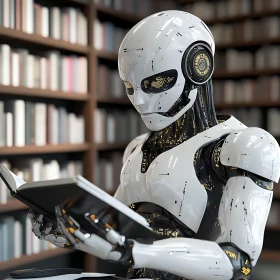 AI Robot Studying in a Library