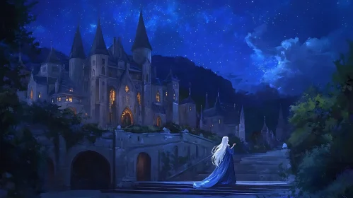 Woman in front of the Castle