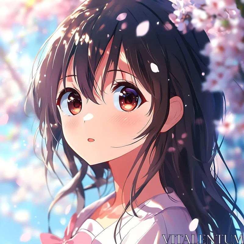 Anime Artwork of Girl with Cherry Blossoms AI Image