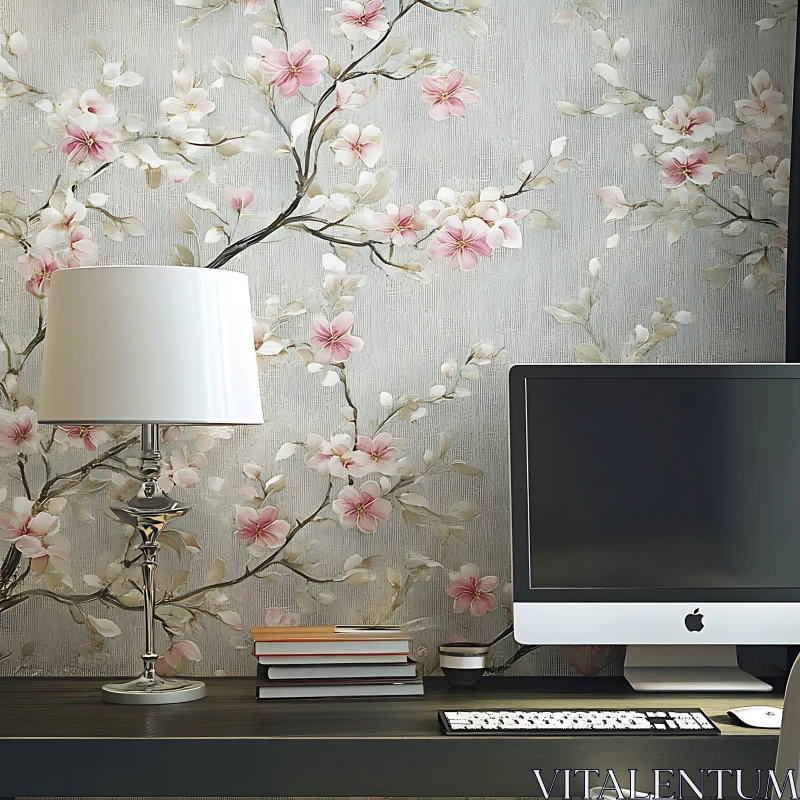 AI ART Chic Workspace with Floral Decor