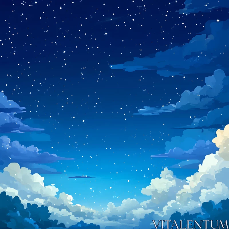 AI ART Peaceful Night Sky with Stars and Clouds