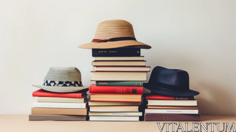 Vintage Minimalism: Books with Hats - A Critique of Consumerism AI Image