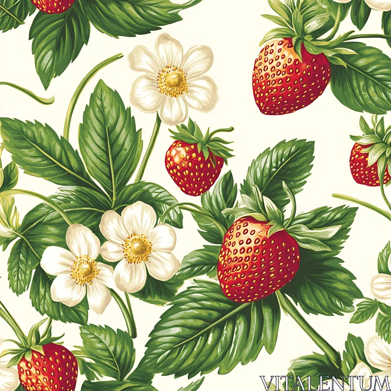 Strawberry Floral Pattern AI Image