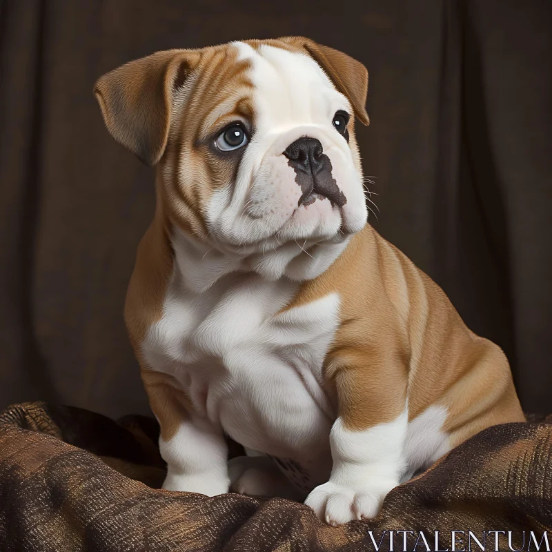 Charming Bulldog Puppy on Textured Blanket AI Image