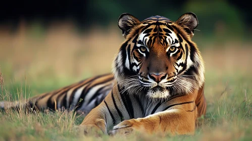 Resting Tiger in Tall Grass