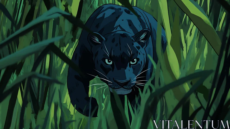 Black Panther Among Greenery AI Image