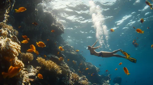 Woman Snorkeling in a Tropical Coral Reef