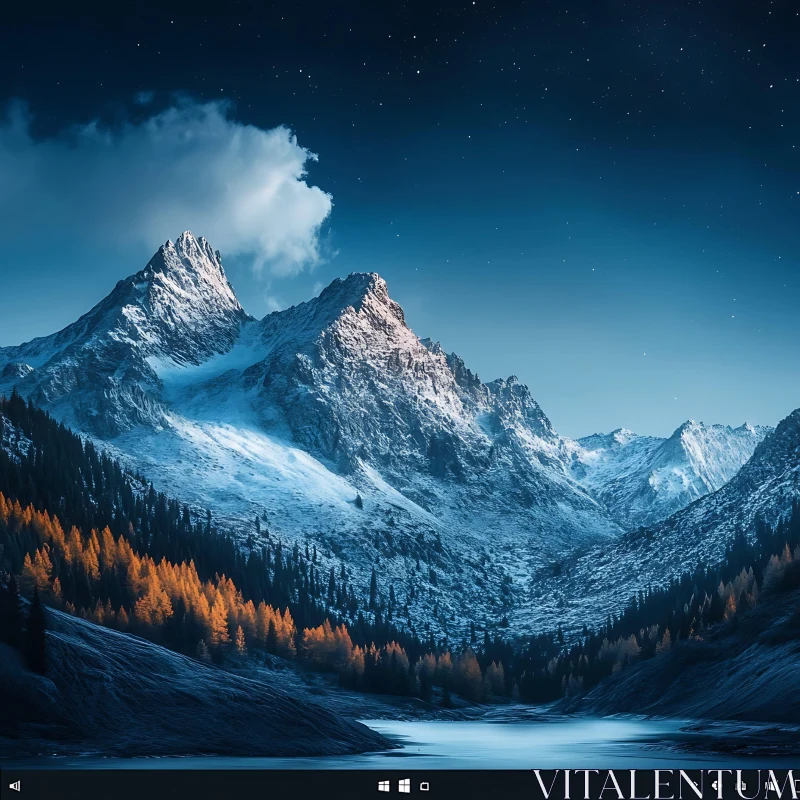 Winter Mountains at Night AI Image