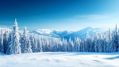 Snowy Winter Forest and Mountain Scenery