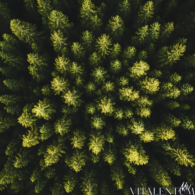 AI ART Top View of Pine Trees in Forest