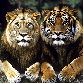 Portrait of a Lion and a Tiger