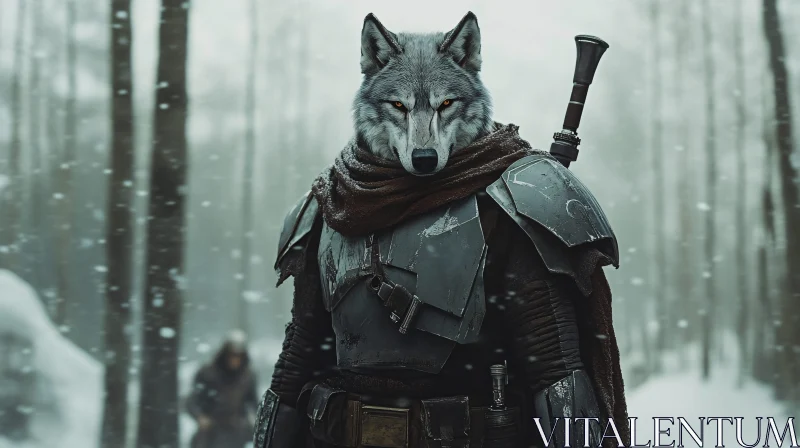 Mystical Wolf-headed Knight in Winter AI Image