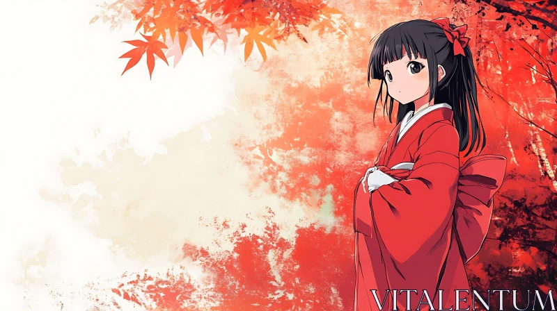 Autumn Serenity: Anime Girl in Traditional Kimono AI Image