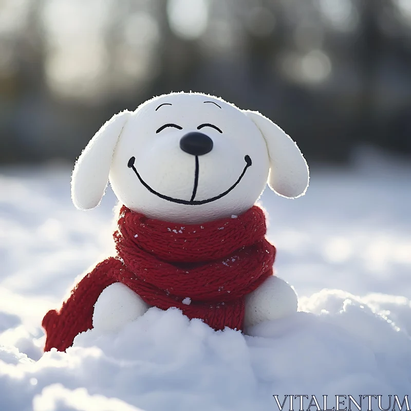 Happy Dog Toy in Winter Scenery AI Image