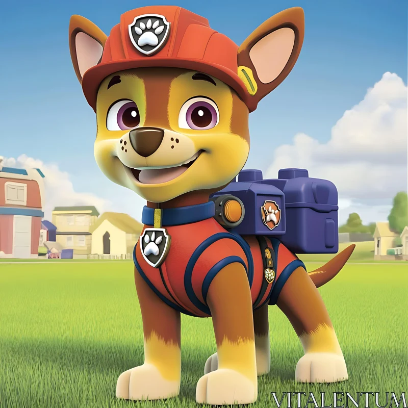 Animated Dog in Red Rescue Gear AI Image