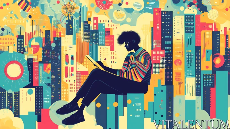 AI ART Urban Reader in Abstract Cityscape