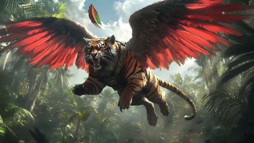 Tiger with Wings Flying in Jungle