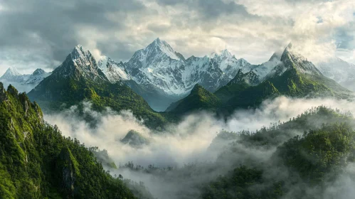 Snowy Mountains and Green Hills