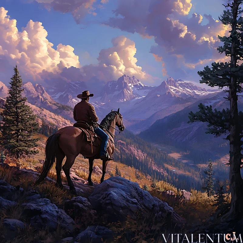 Western Scene with Cowboy and Horse AI Image