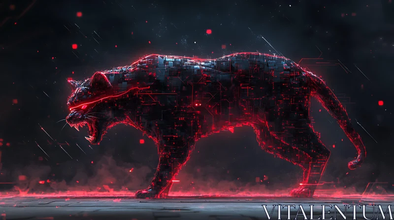 Robotic Panther with Glowing Circuits AI Image