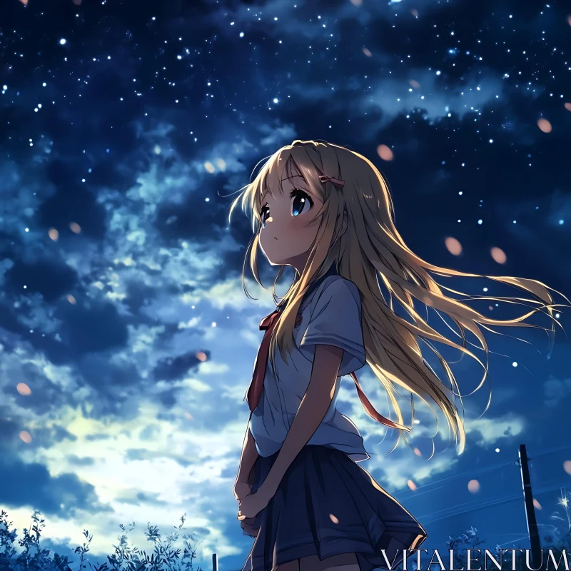 Starry Night Anime Illustration AI Image