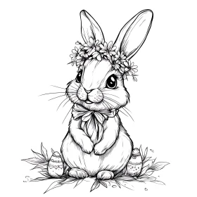 Floral Crowned Bunny with Easter Eggs