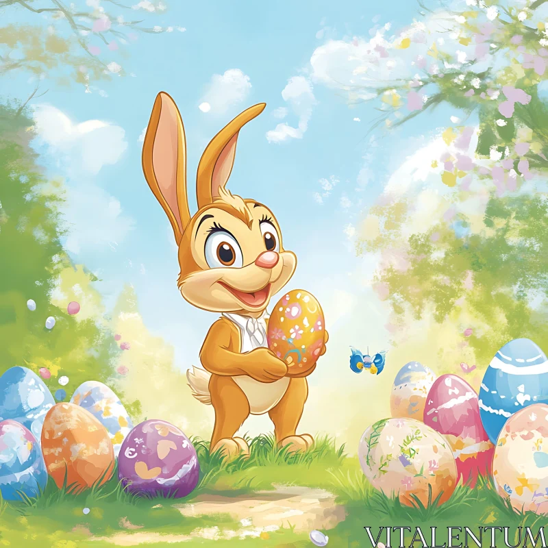 Whimsical Easter Bunny and Colorful Eggs AI Image