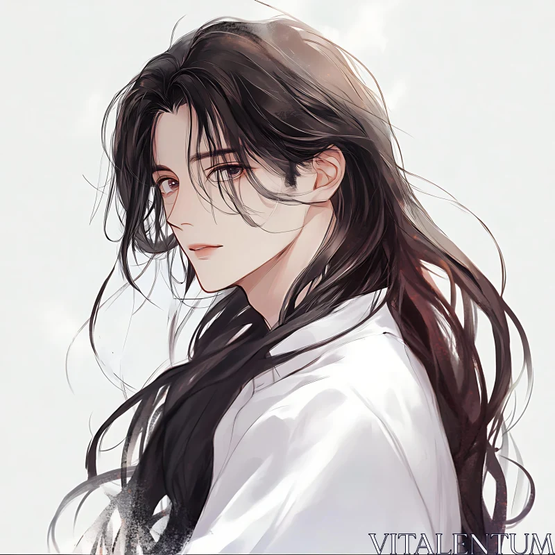 AI ART Serene Anime Portrait with Flowing Hair