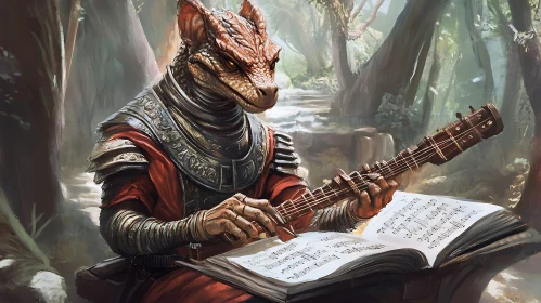 Armored Dragon Musician in the Woods