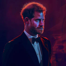 Portrait of Prince Harry in Black Tuxedo