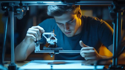 Man Working on 3D Printer