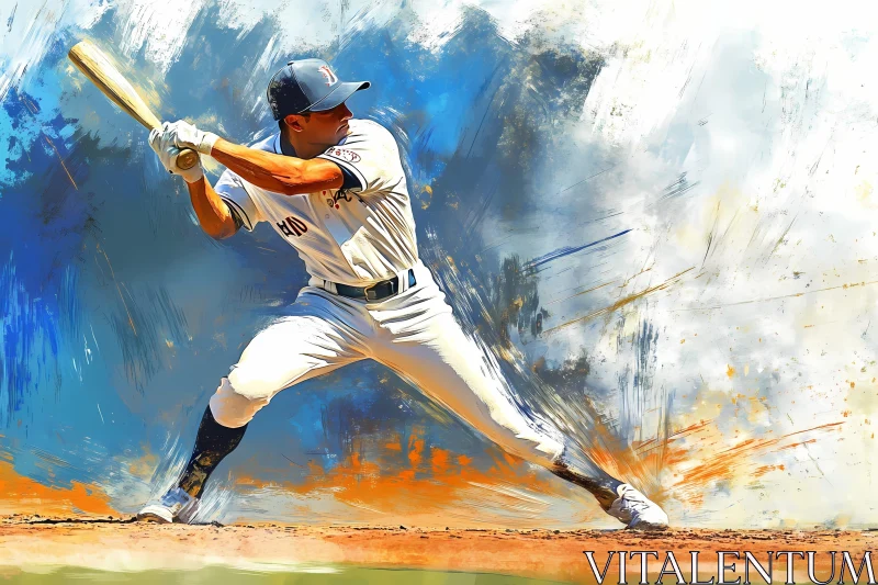 Artistic Baseball Player in Mid-Swing  AI Generated Image AI Image