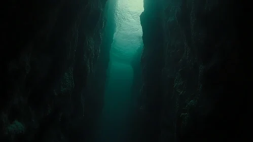 Submerged Rock Formation with Light Shaft